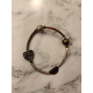 Vintage Copper & Silver Tone Heart Charm Bracelet